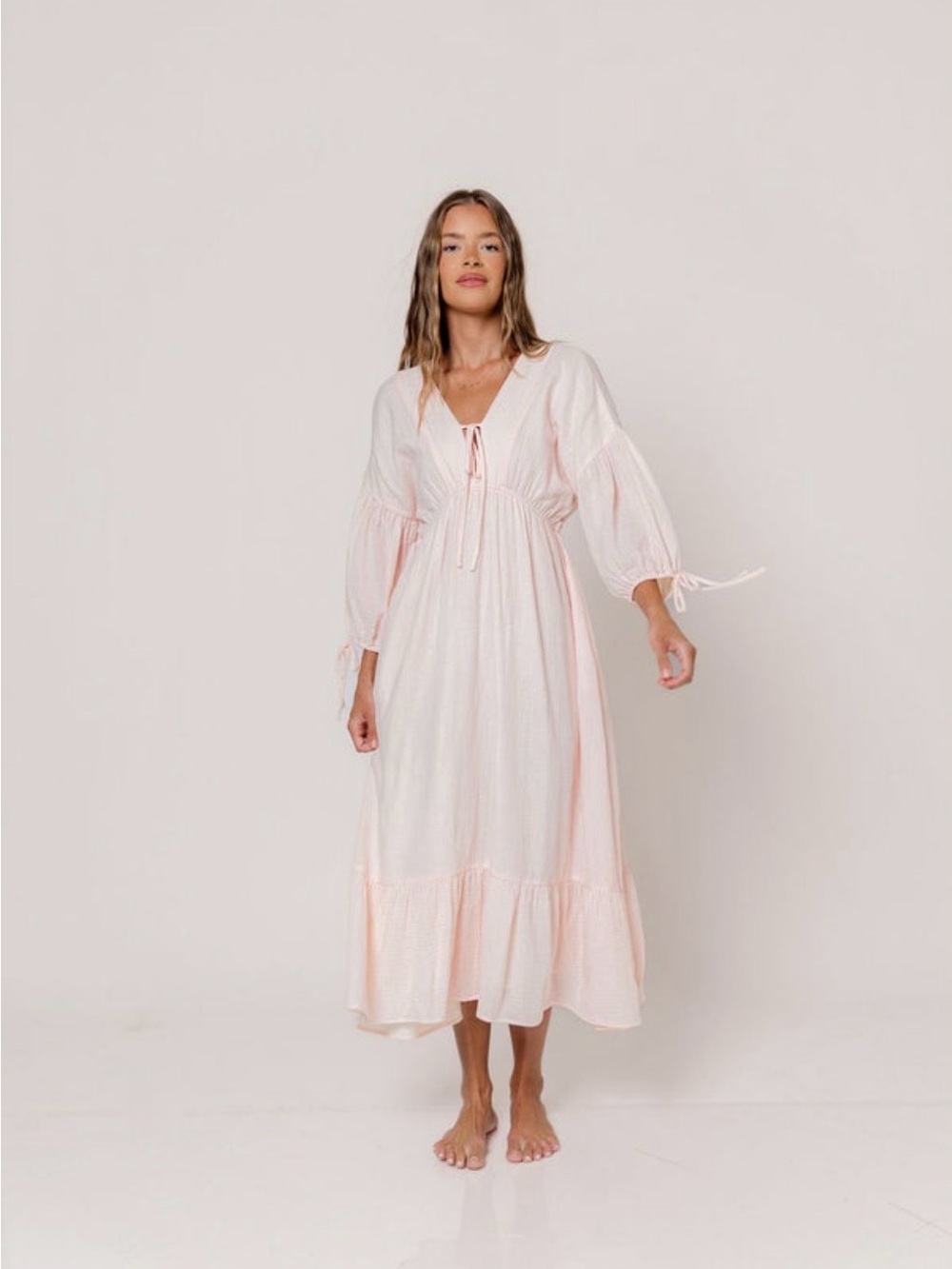 Hunter 100% Cotton Midi Dress in Pale Pink Worth Collective